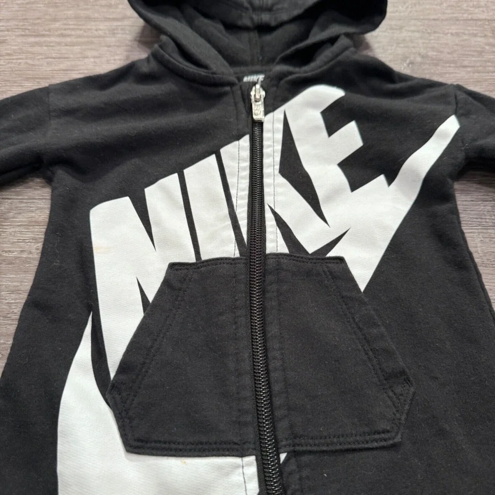 Nike Jumpsuit Baby‎ Infant 9M Hooded Coverall Black Full Zip Bodysuit Fleece